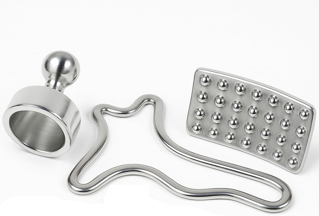 Professional Body Sculpting Metal Therapy Massage Tool Set, 3 Pieces, Colombian Made, Silver