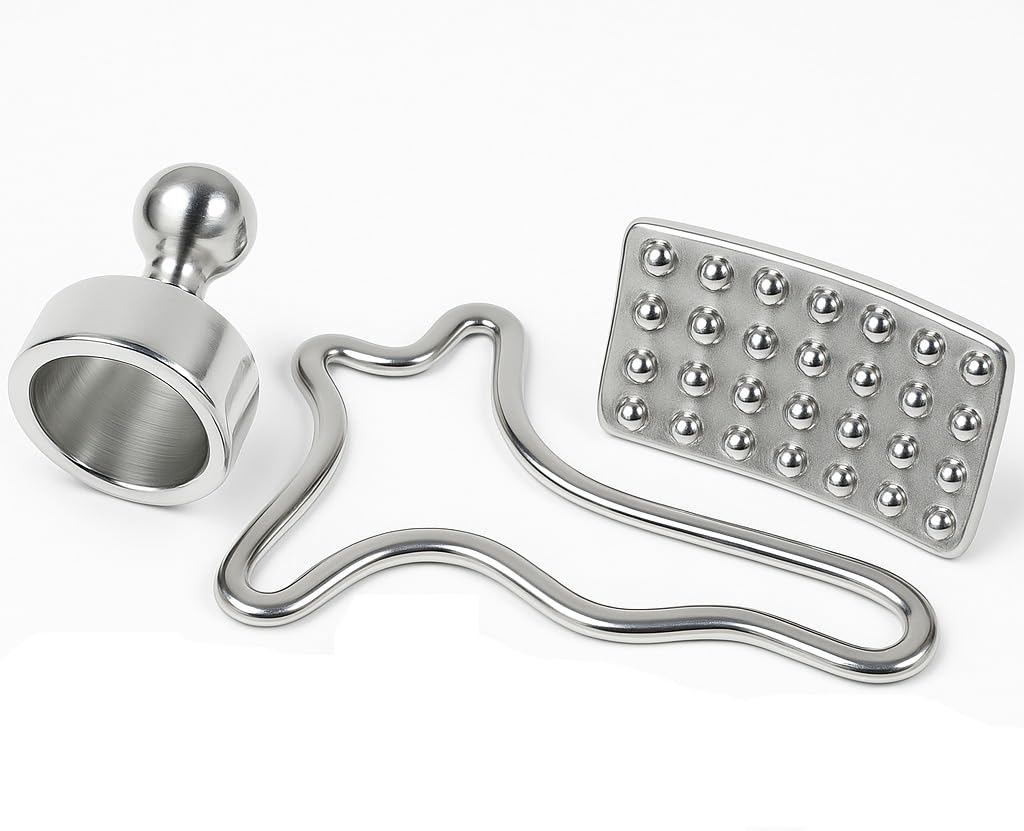 Professional Body Sculpting Metal Therapy Massage Tool Set, 3 Pieces, Colombian Made, Silver