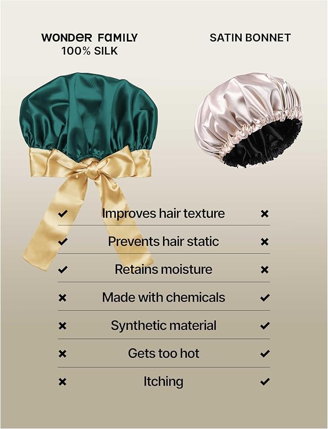 Mulberry Silk Bonnet for Sleeping Women with Curly Hair - Short Long Hair Bonnet for Sleeping - Alternative to Double Layer Satin Bonnet with Tie Band