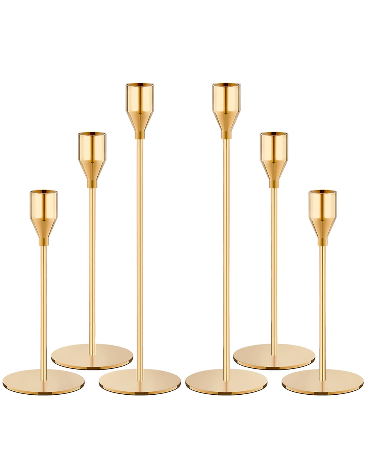 NLBTW French Gold Taper Candle Holders Set of 6, Premium Metal Candlestick Holders for Table or Mantel Decor Centerpiece, Candle Stick Holder Decor for Wedding, Dinning, Party or Anniversary