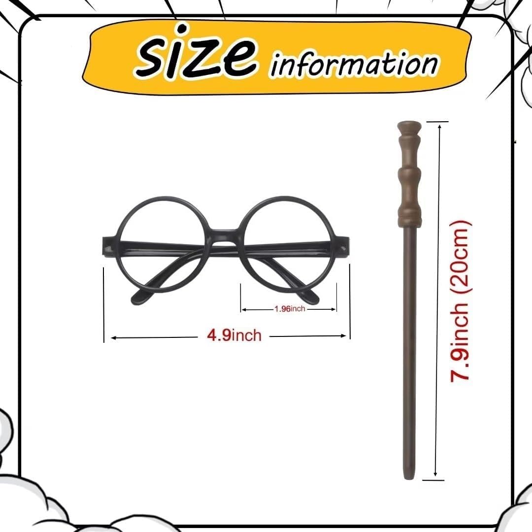Cosplay Party Supplies -24pcs Wand Pencil, 24pcs Black Glasses with Round Frame No Lenses , Birthday , Cosplay Party Decor, Halloween (48pcs all)