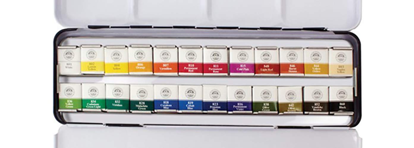 Mungyo Professional Half Pan Size Water Colors Set in Tin Case/Integral Mixing Palette in The lid (24 Colors)