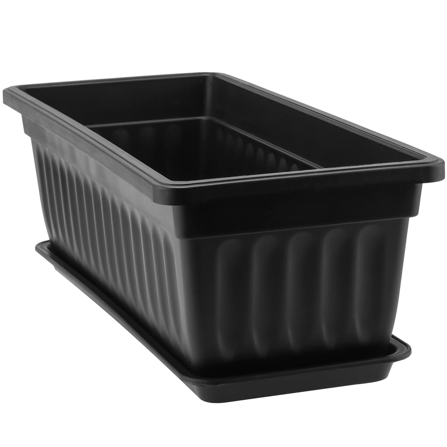 SINJEUN 6 Pack 17 Inch Rectangle Flower Window Box, Plastic Rectangular Vegetable Planters with Trays and Plant Labels, Rectangular Windowsill Planter for Porch, Balcony, Home Decor, Black