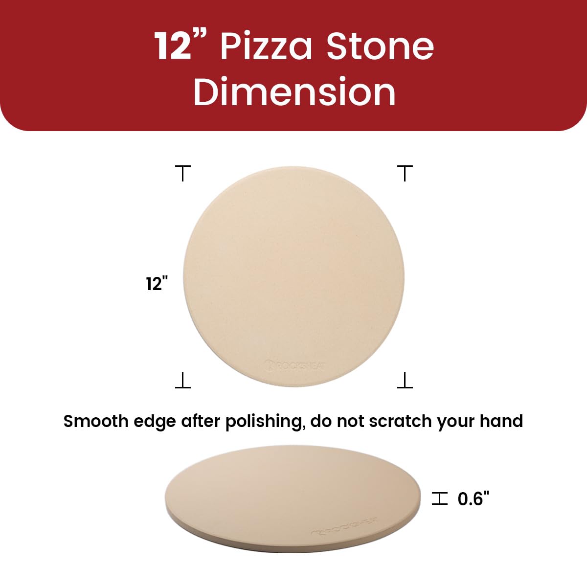 ROCKSHEAT 12" x 0.6" Round Pizza Stone, Cordierite Pizza Stone for Oven Grill BBQ, Food Grade Baking Stone for Pizza and Bread, Outdoor Pizza Accessories for Grilling