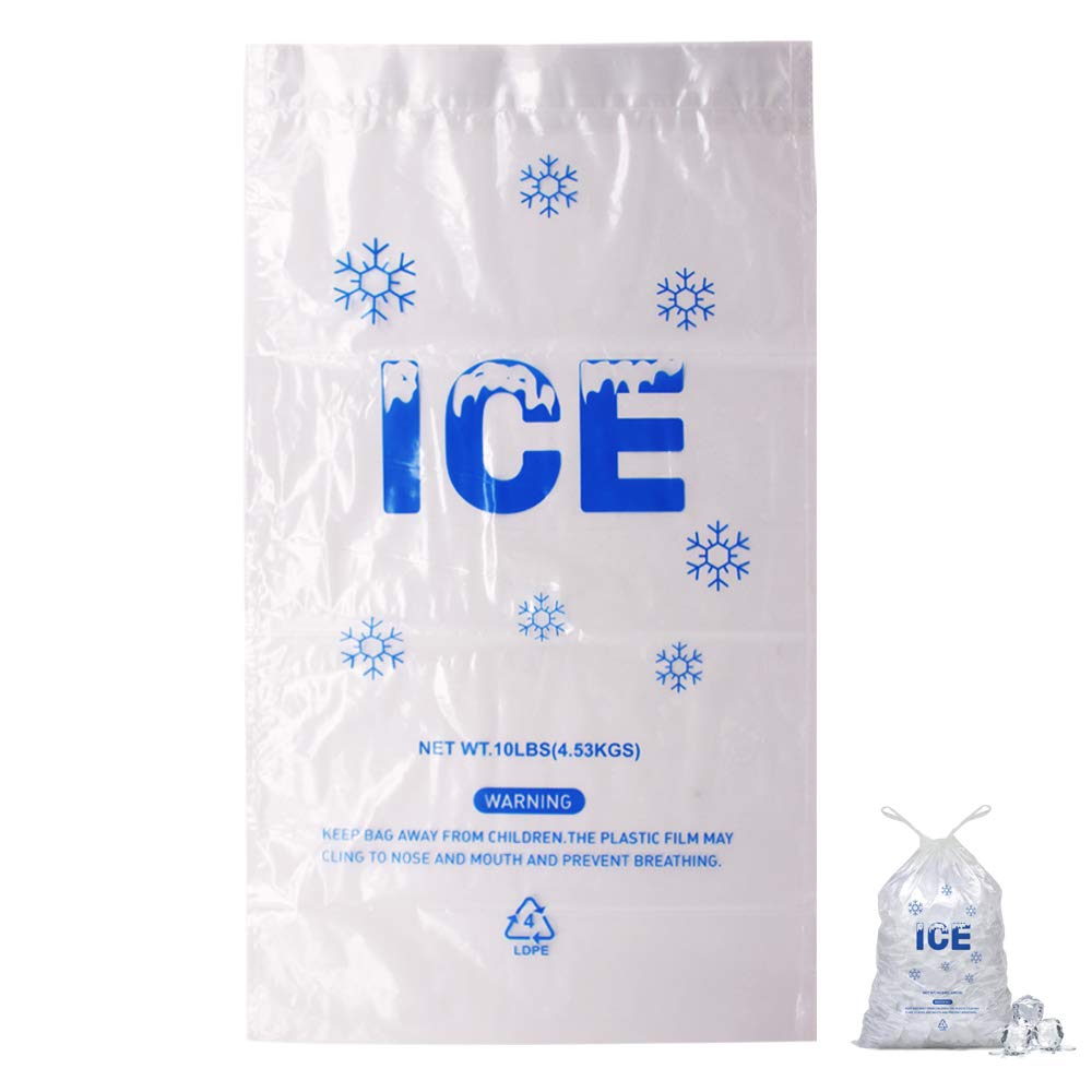 Belinlen 100 Pack 10 lb. Drawstring Ice Bags 12 x 21 Inch Heavy-Duty Plastic With Draw String (2mil Thickness)