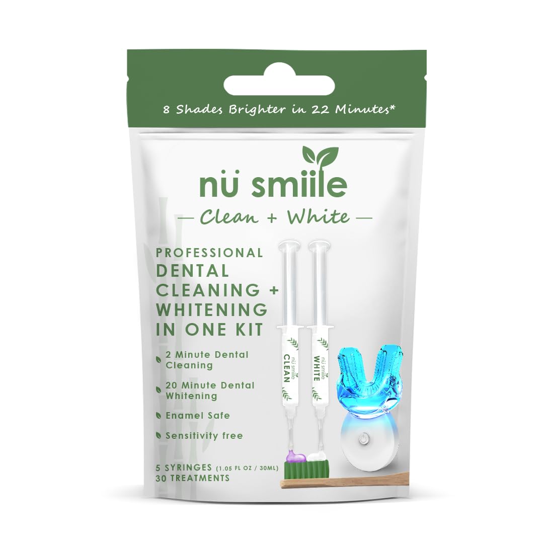 Professional Cleaning and Teeth Whitening Kit by nu smiile - Includes Blue LED Light - Visible Results in 20 Minutes - Xyliprox Teeth Whitening Gel - 30 Treatments