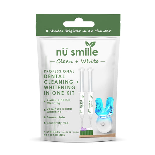 Professional Cleaning and Teeth Whitening Kit by nu smiile - Includes Blue LED Light - Visible Results in 20 Minutes - Xyliprox Teeth Whitening Gel - 30 Treatments