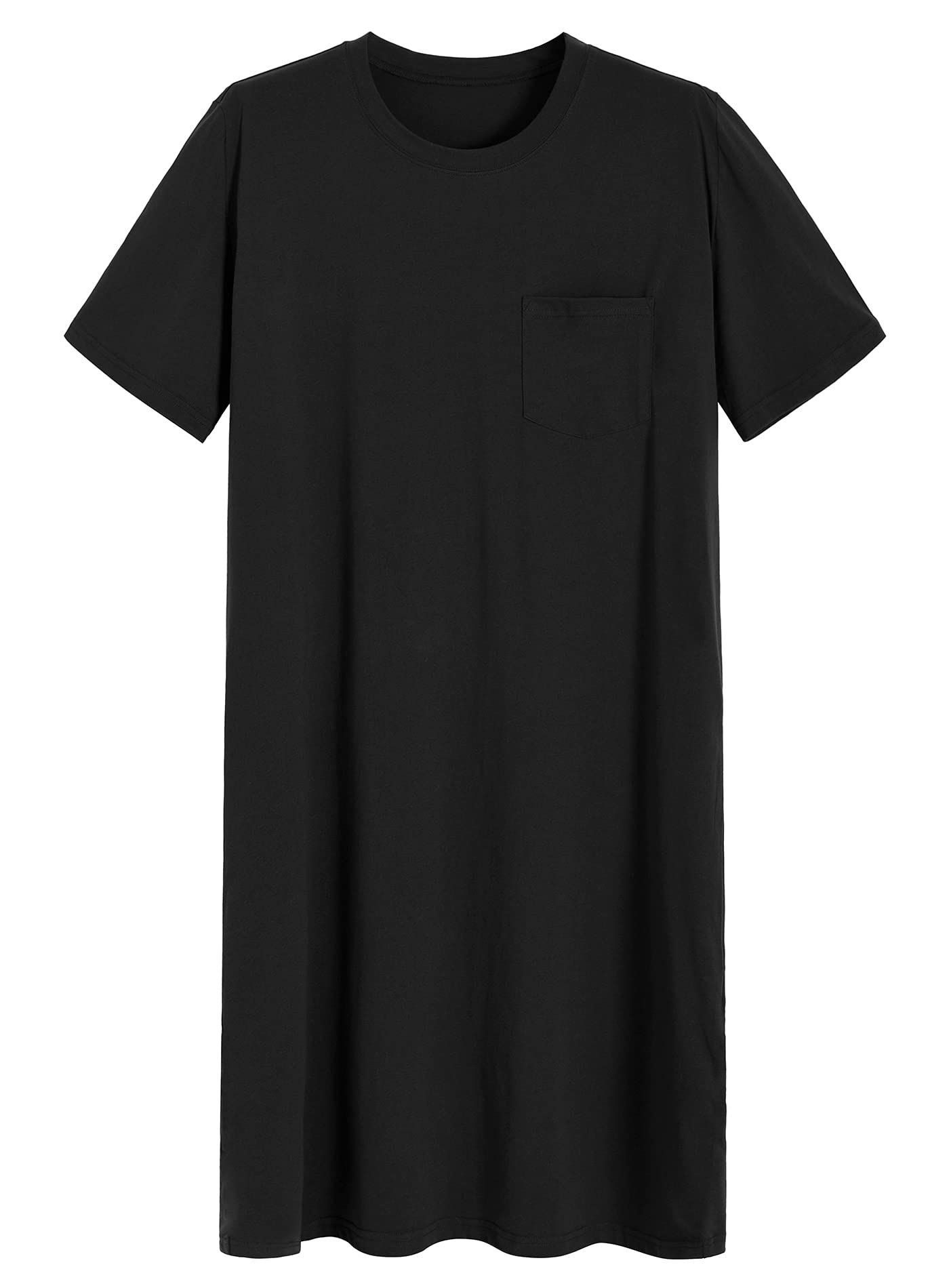 Latuza Men's Cotton Nightshirt Short Sleeves Sleep Shirt Nightgown, Black, X-Large