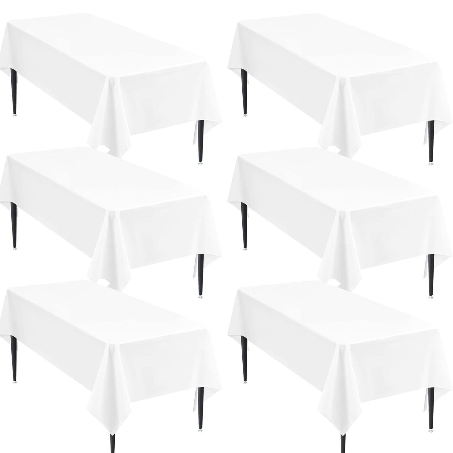 DEYIXUN 6 Pack White Table Cloth Rectangle, 60 x 102 Inch Polyester 6 Foot Tablecloths, Wrinkle Resistant Washable Fabric Table Covers White Table Clothes for Wedding Parties Banquet Dining