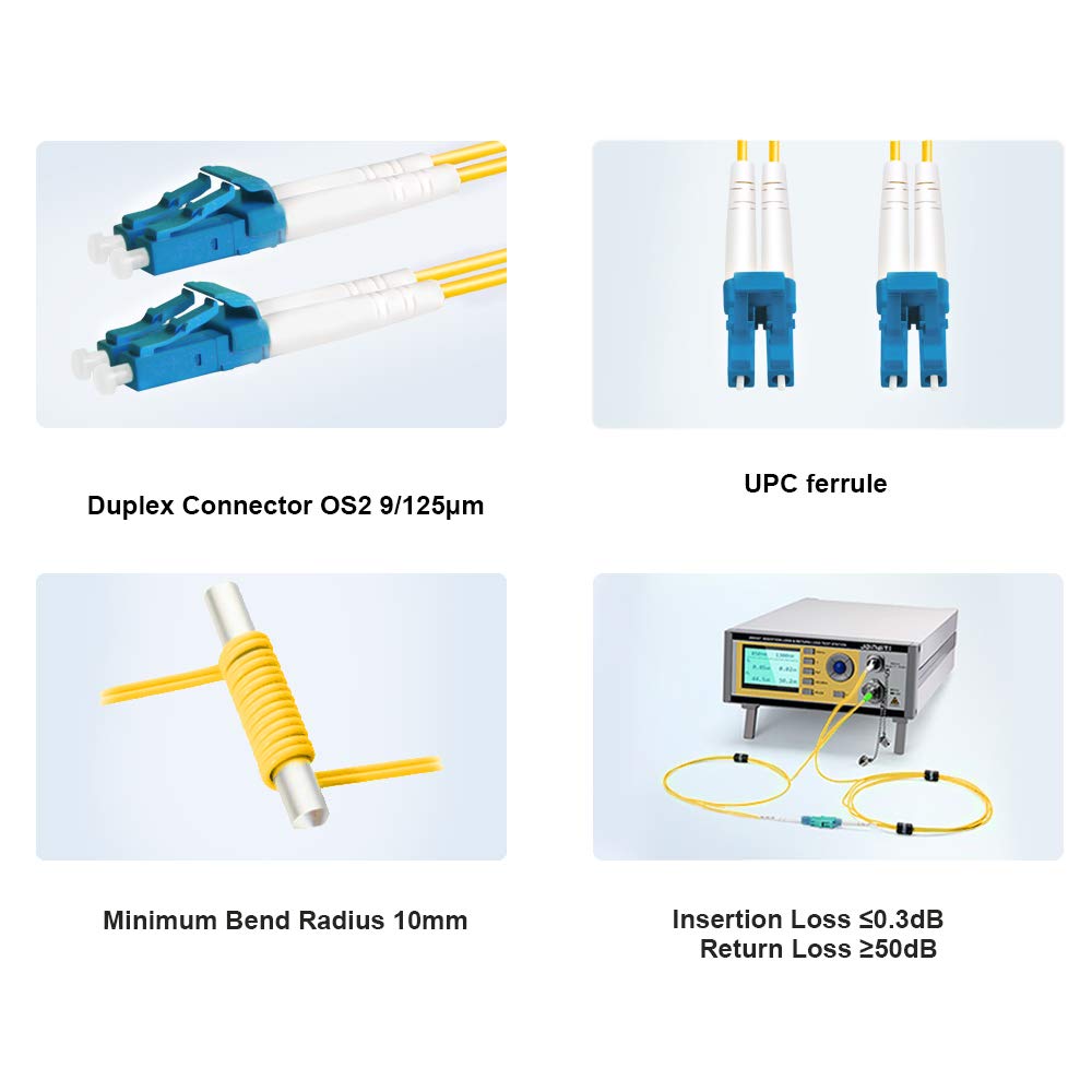 FLYPROFiber- 100M OS2 LC to LC Fiber Patch Cable | Length Options: 0.2m-100m, Single Mode Duplex 9/125um SMF Fiber Optic Cable Cord LSZH 100Meter(328ft)