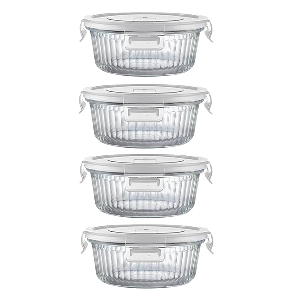 H.JSS WDJS 370ml Round Glass Food Storage Containers Airtight Lids, Small Round Glass Containers for Food Storage, Leak-proof, BPA free Meal Prep Bowls, Dishwasher, Microwave, Freezer Safe (4Pack)