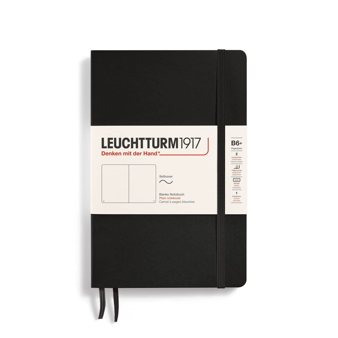 LEUCHTTURM1917 - Notebook Softcover Paperback B6+ - 123 Numbered Pages for Writing and Journaling (Plain, Black)