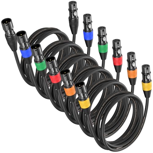 Baroflone XLR Cables, Microphone Cables 10ft 6 Pack, Gold-Plated 3-pin XLR Speaker Cable Male to Female Balanced Mic Cable for Microphones, Stage Lighting, Speaker Systems and More