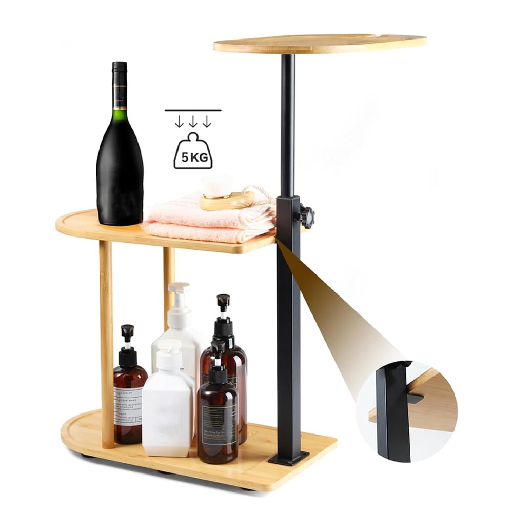 3 Layer Bath Tub Tray Table, Liftable Freestanding Bamboo Bath Tray Caddy for Tub Against Wall, Bathroom Organizer Shelf, Bath Home Spa Bathtub Accessories