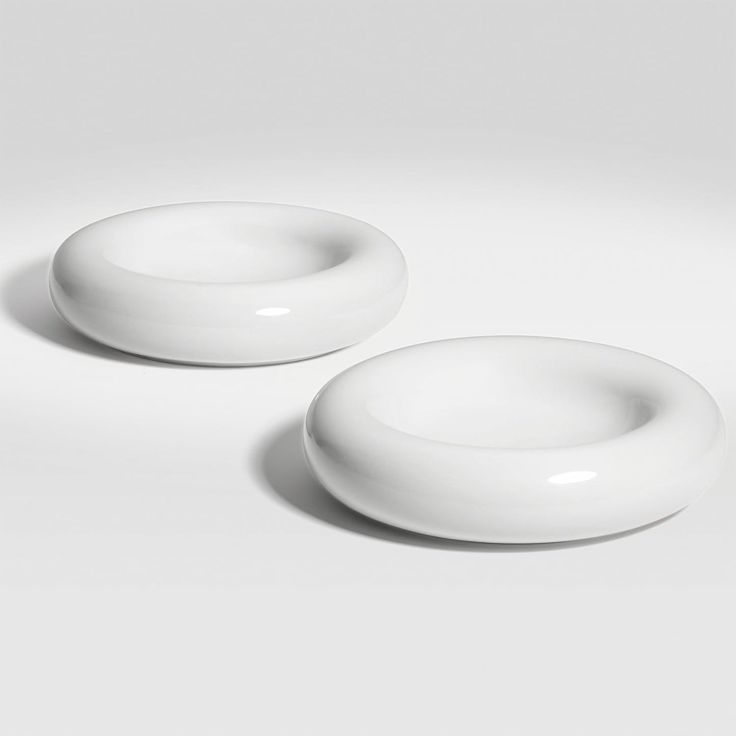 CatGuru Ceramic Cat Food Bowl (Torus, Set of Two, White)