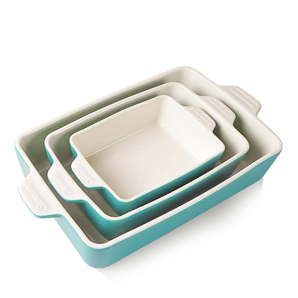 SWEEJAR Ceramic Bakeware Set, Rectangular Baking Dish Lasagna Pans for Cooking, Kitchen, Cake Dinner, Banquet and Daily Use, 11.8 x 7.8 x 2.75 Inches of Baking Pans (Turquoise)