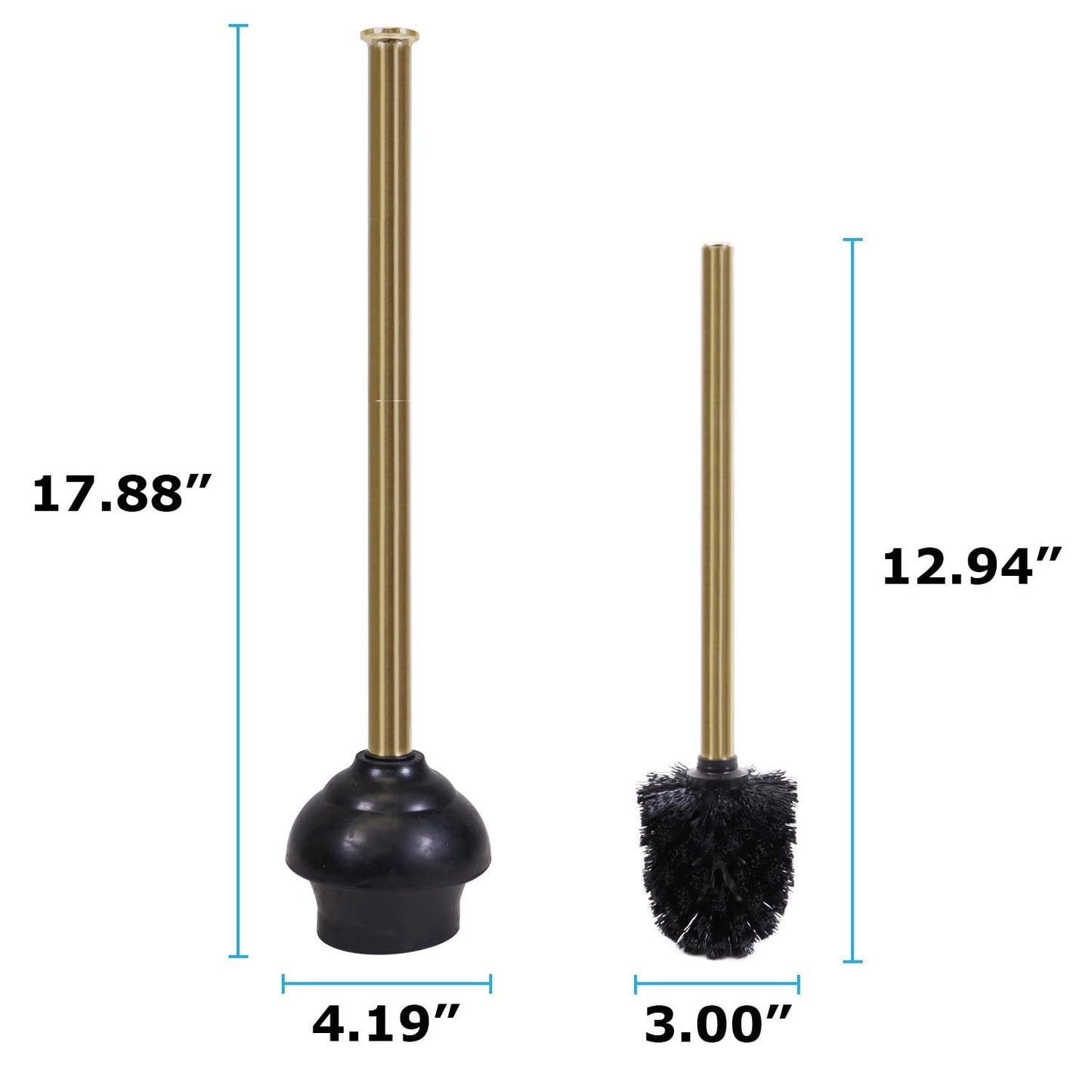 Blue Donuts Toilet Brush and Plunger Set with Holder, Sleek Minimalist Modern Gold Bathroom Accessories Toilet Plunger and Toilet Bowl Brush Combo