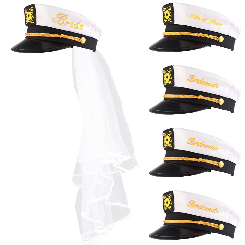 Bachelorette Party Bridal Party Captain Hat Set - Cute Bride to Be Nautical Bachelorette Hat Fun Bridal Shower Decor Wedding