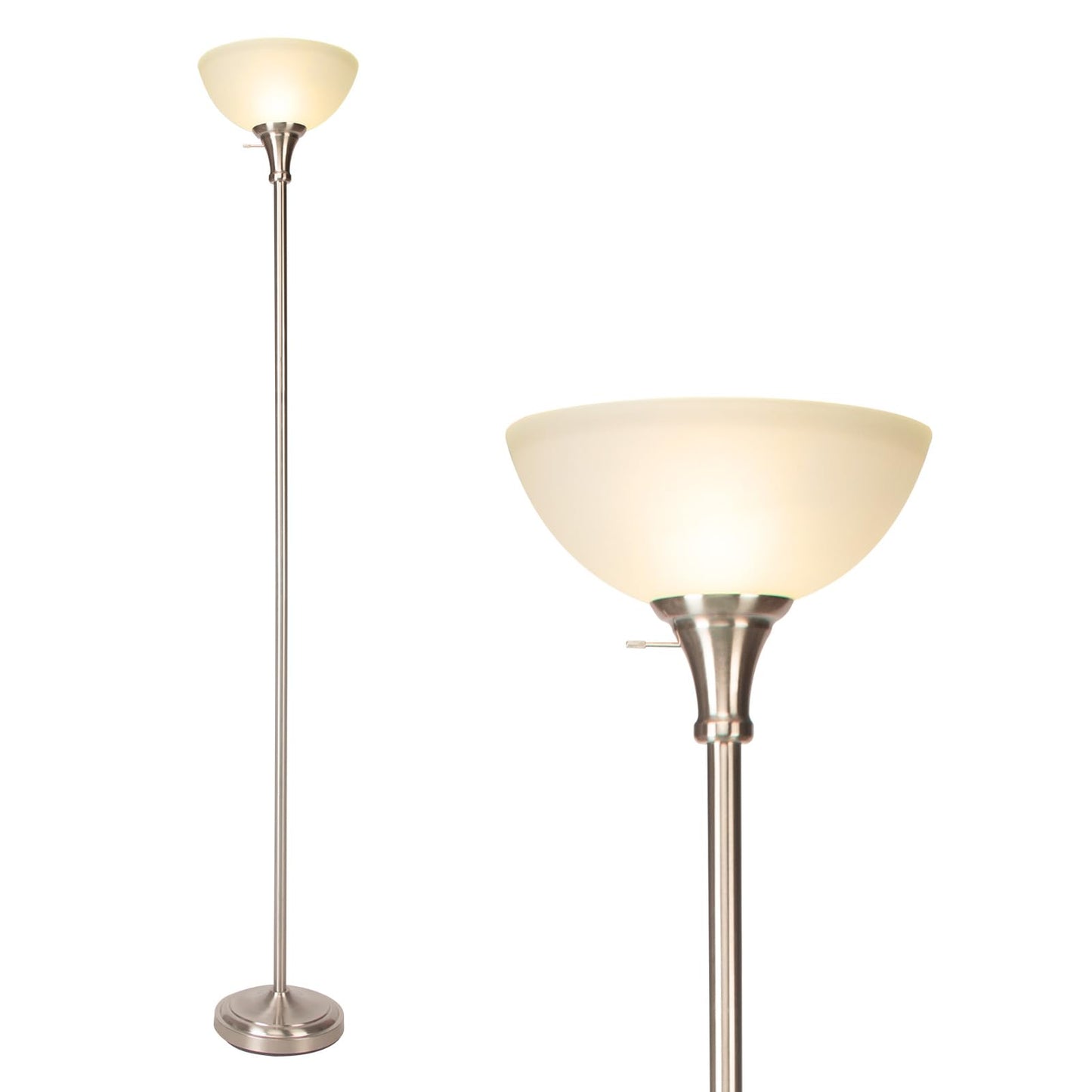Floor Lamp Frosted White Glass Bowl Shade for Room Decor - Bedroom Decor - Brushed Nickel