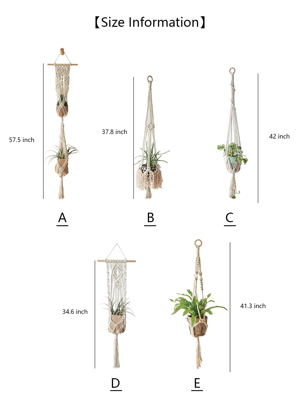 5 Pack Macrame Plant Hangers Hanging Planter, Cotton Rope Hanging Plant Holders Decorative Flower Pots Indoor Outdoor Boho Home Decor (5 Size and 10 Hooks)
