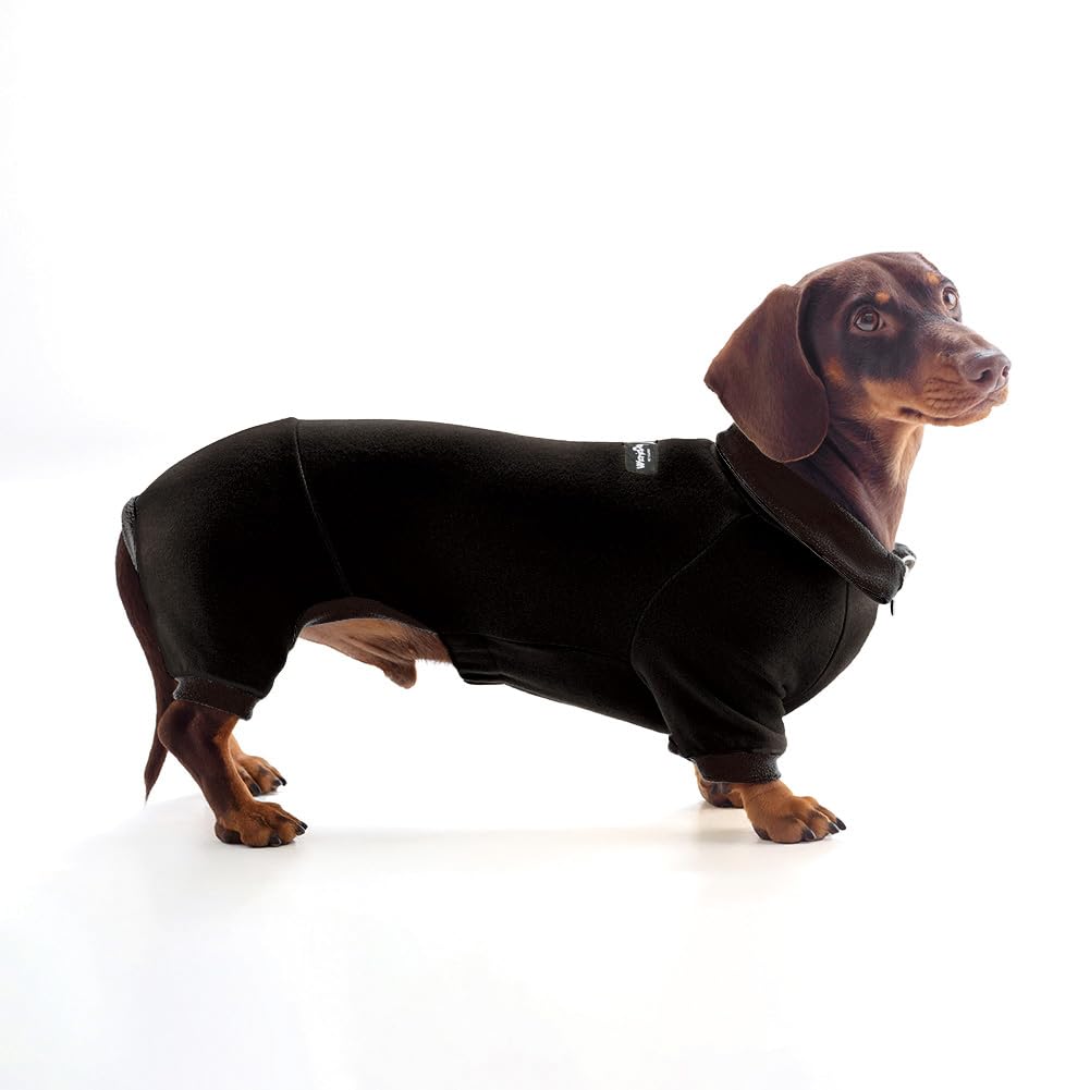 WienieDay Dachshund Dog Turtleneck Sweater, Adjustable Polo Collar with Zipper, Four-Legged Warm Double Fleece, Stretchy Clothes for Mini Dachshunds (Black, X-Small)