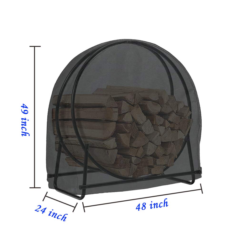StorMaster 48 Inch Firewood Log Hoop Rack Cover Only Heavy Duty Outdoor Round Ring Loop Wood Storage Holder Cover Circular with Waterproof Zipper Weather-Resistant Black