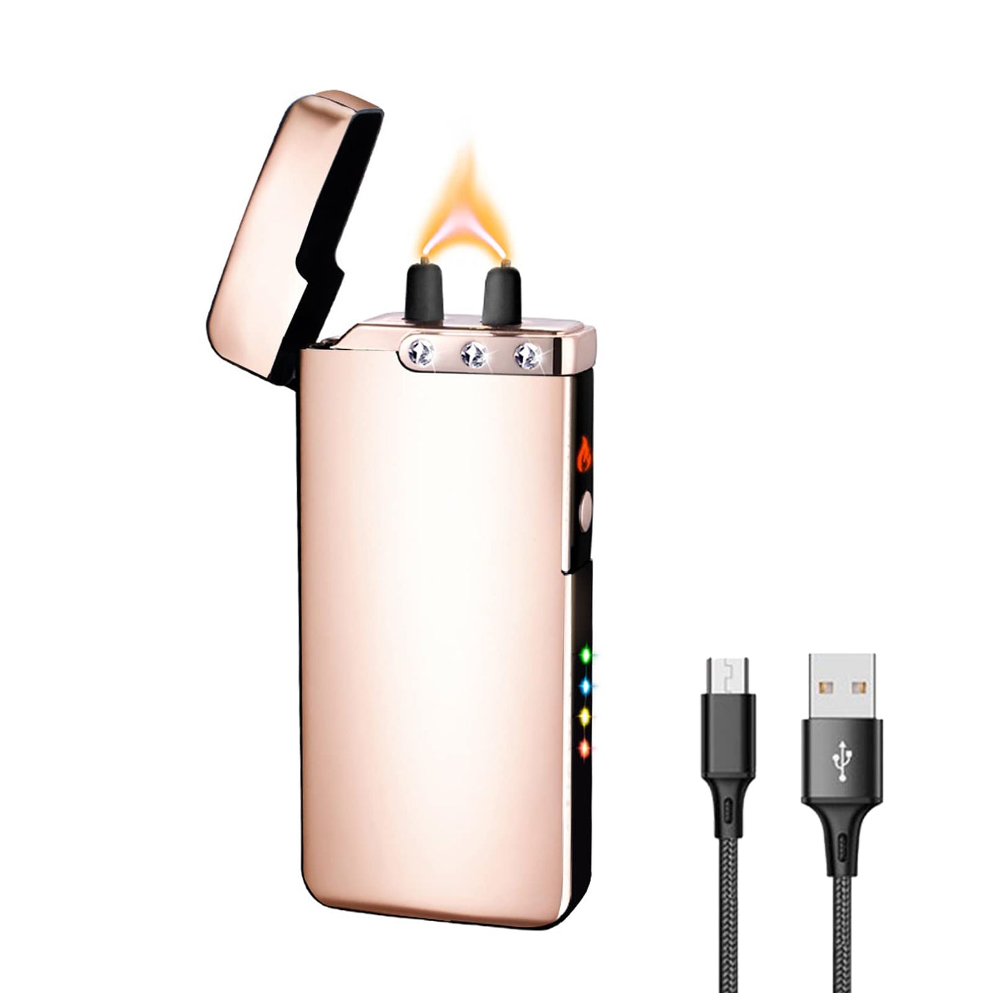 RSBYE Electric Lighter USB Rechargeable Windproof Flame Plasma Lighters with LED Battery Indicator for Indoor Outdoor (Rose Gold)
