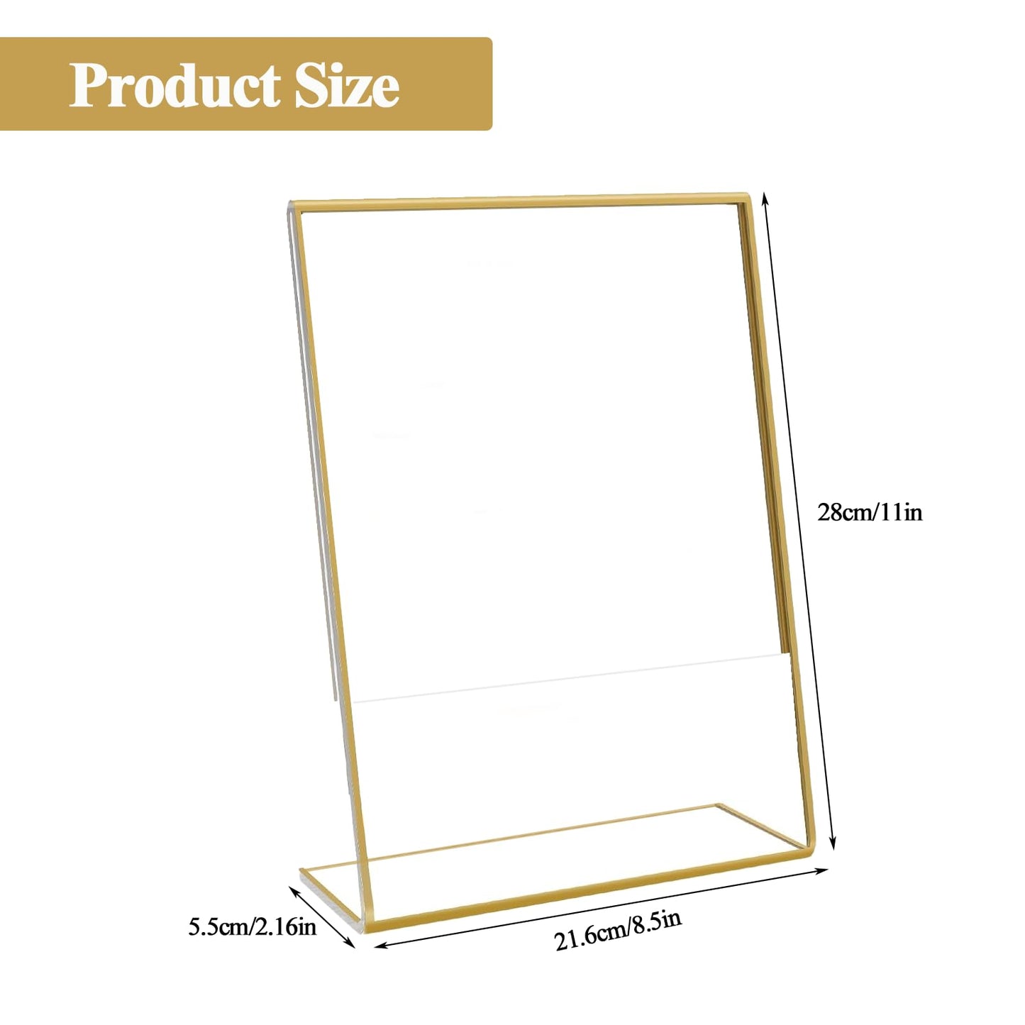 6 Pack Acrylic Gold Frame, 8.5 x 11 Acrylic Sign Holder, Clear Gold Picture Frames, Slanted Back Table Sign Holder Stand for Wedding Table, Restaurant Signs, Photos and Art Display
