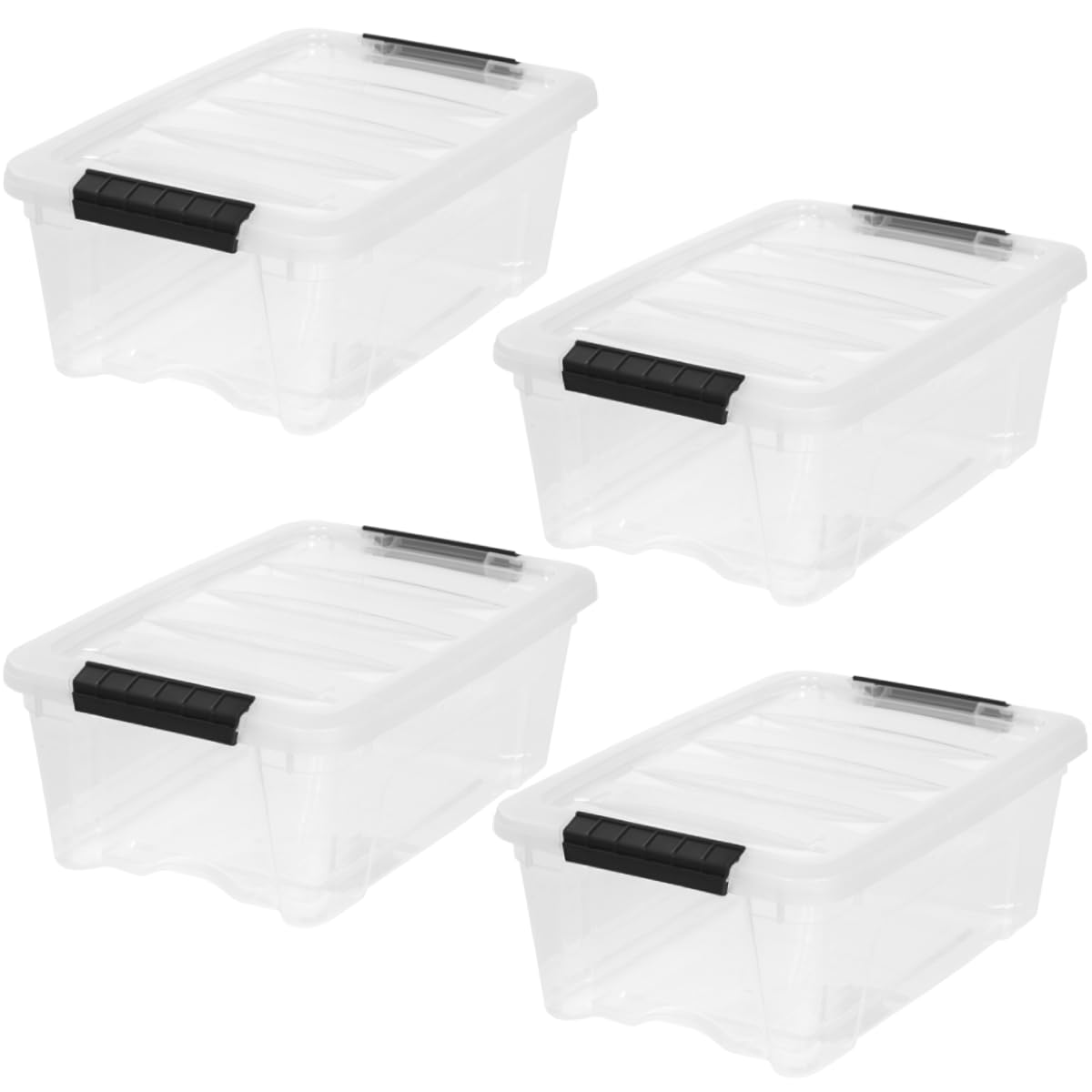 IRIS USA 4-Pack Storage Bins with Lids, 12 Liter, Stackable See-Through Organizing Solution Latches Durable Nestable Containers Secure Pull Handle, BPA-Free Plastic