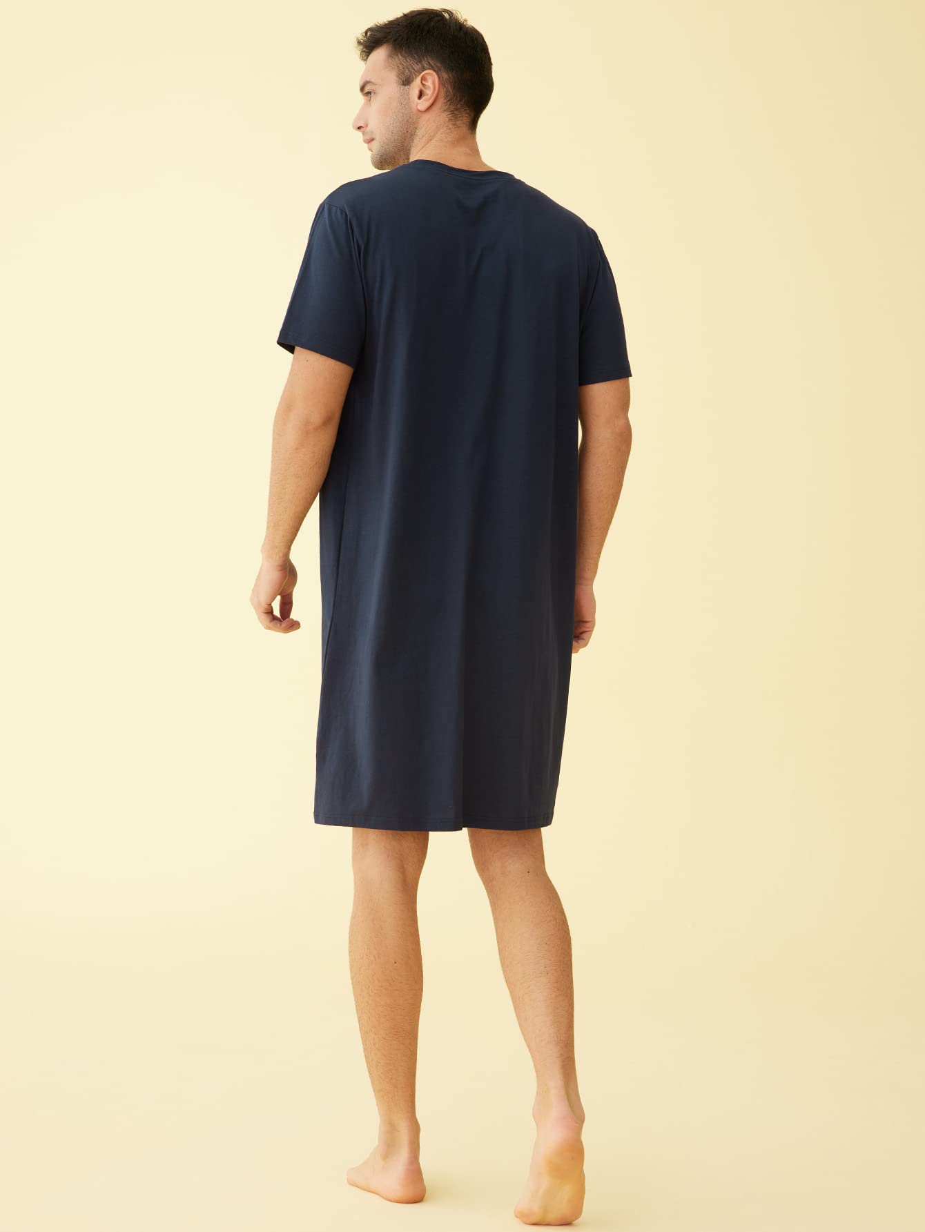 Latuza Men's Cotton Nightshirt Short Sleeves Sleep Shirt Nightgown, Navy, Large