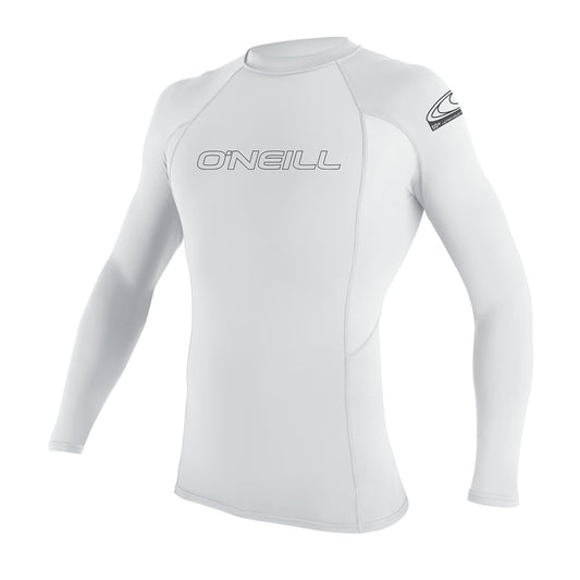 O'Neill Wetsuits UV Sun Protection Mens Basic Skins Long Sleeve Crew Sun Shirt Rash Guard, White, Large