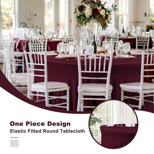 4 Pack Burgundy Round Tablecloth, Fitted Tablecloths for 6 FT Round Tables, Polyester Fabric Burgundy TableCloth Circle Table for Wedding Photography Party Professional Events Juneteenth Decorations