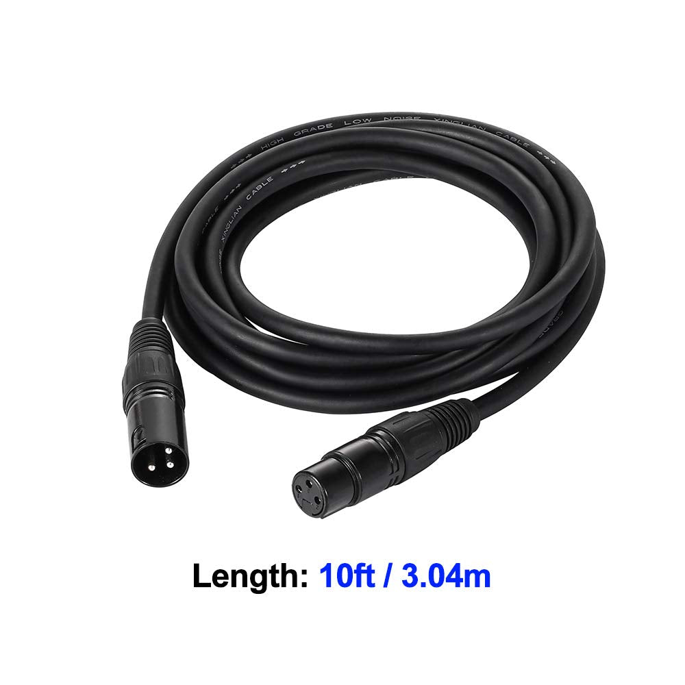 Eyeshot 10ft DMX Cable, 4 Packs 3 Pin DMX Cable, DMX Cables, Stage Light Signal Cable XLR Male to Female DMX512 with Metal Connectors, Connection for Lights