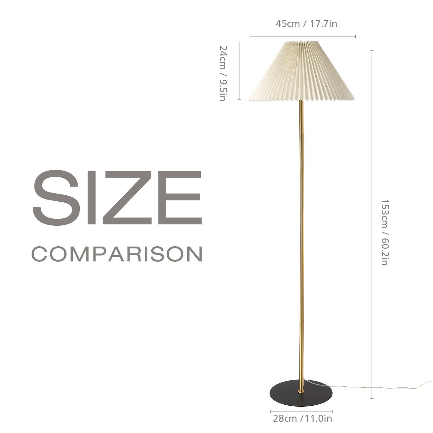 KUNJOULAM Modern Pleated Floor Lamp, Black Pole Floor Lamps, Simple Design Tall Lamp with Adjustable Beige Lampshade, Standing Lamp for Living Room, Bedroom, Office, Home
