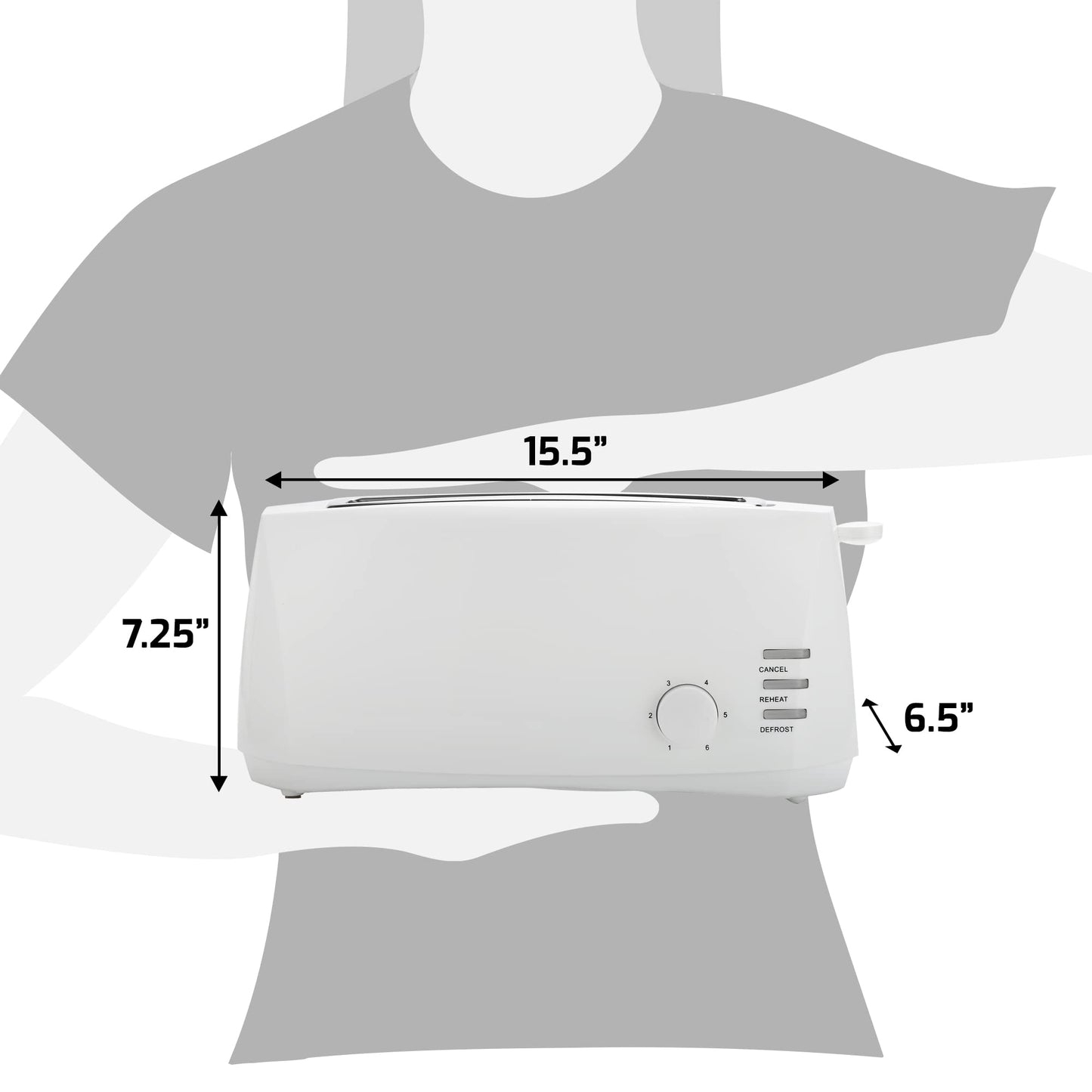 Maxi-Matic ECT-4829 Long Cool Touch 4-Slice Toaster with Extra Wide 1.25" Slots for Bagels, Waffles and Specialty Breads, CANCEL, Reheat, Defrost 6 Shade Settings, White