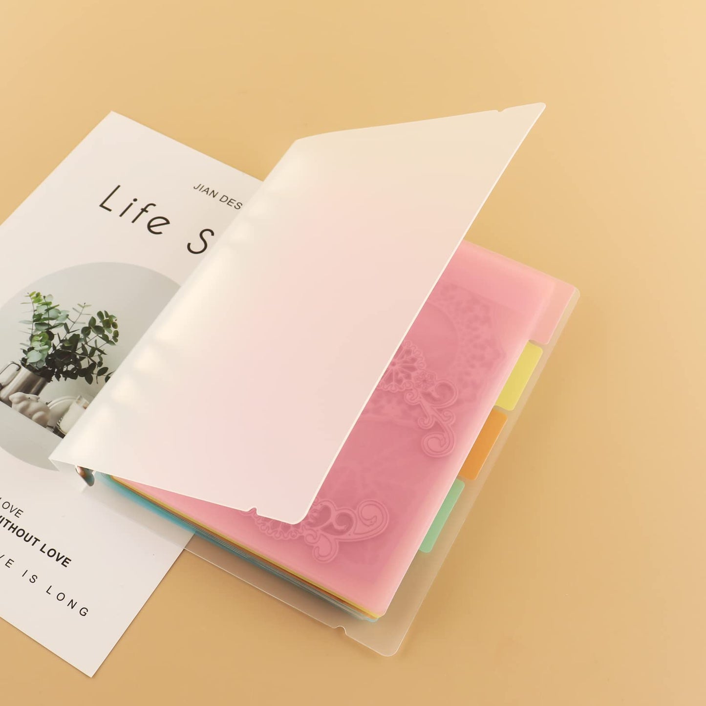 5PCS A5 6 Ring Binder Cover Clean Transparent Soft PVC with Matching Rubber Band for Refillable Notebook Shell with Matte Surface for Stamp & Die Storage（9x6.9inch /23x17.5cm）