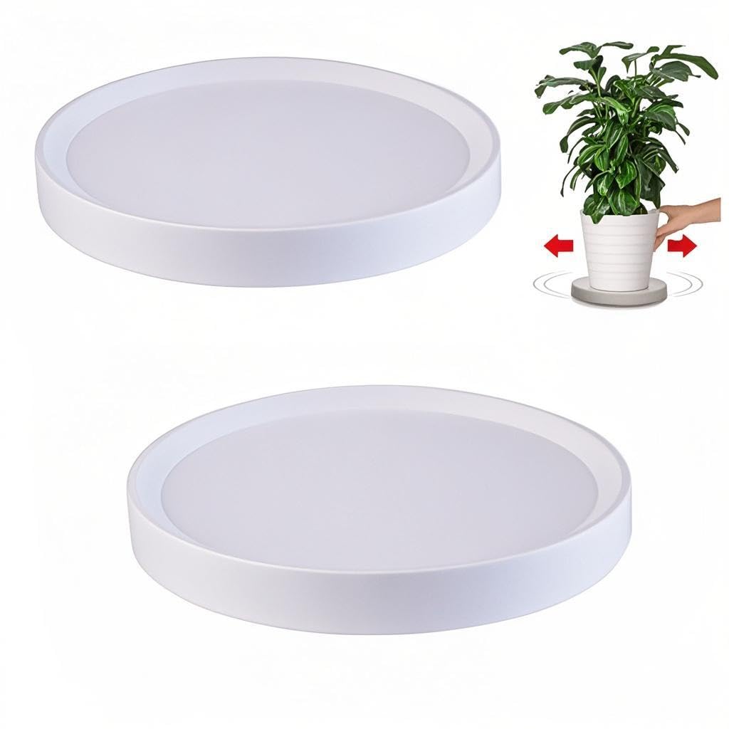 KangTeer 12.4inch Plant Stands with Wheels 2Pack White Plant Caddy with Hidden Wheels,Round Mobile Flower Pots Tray Trolley for Indoor Outdoor (12.4inch)