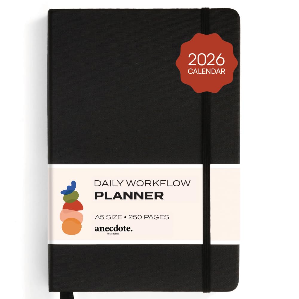 Anecdote Daily Planner w/ 2026-2027 Calendar | Start Anytime 26 Weeks Undated | 1 Page per Day | 8.5" x 5.2" | Hardcover To-Do List Organizer, Plan Your Success, Achieve Productivity Goals (Black)