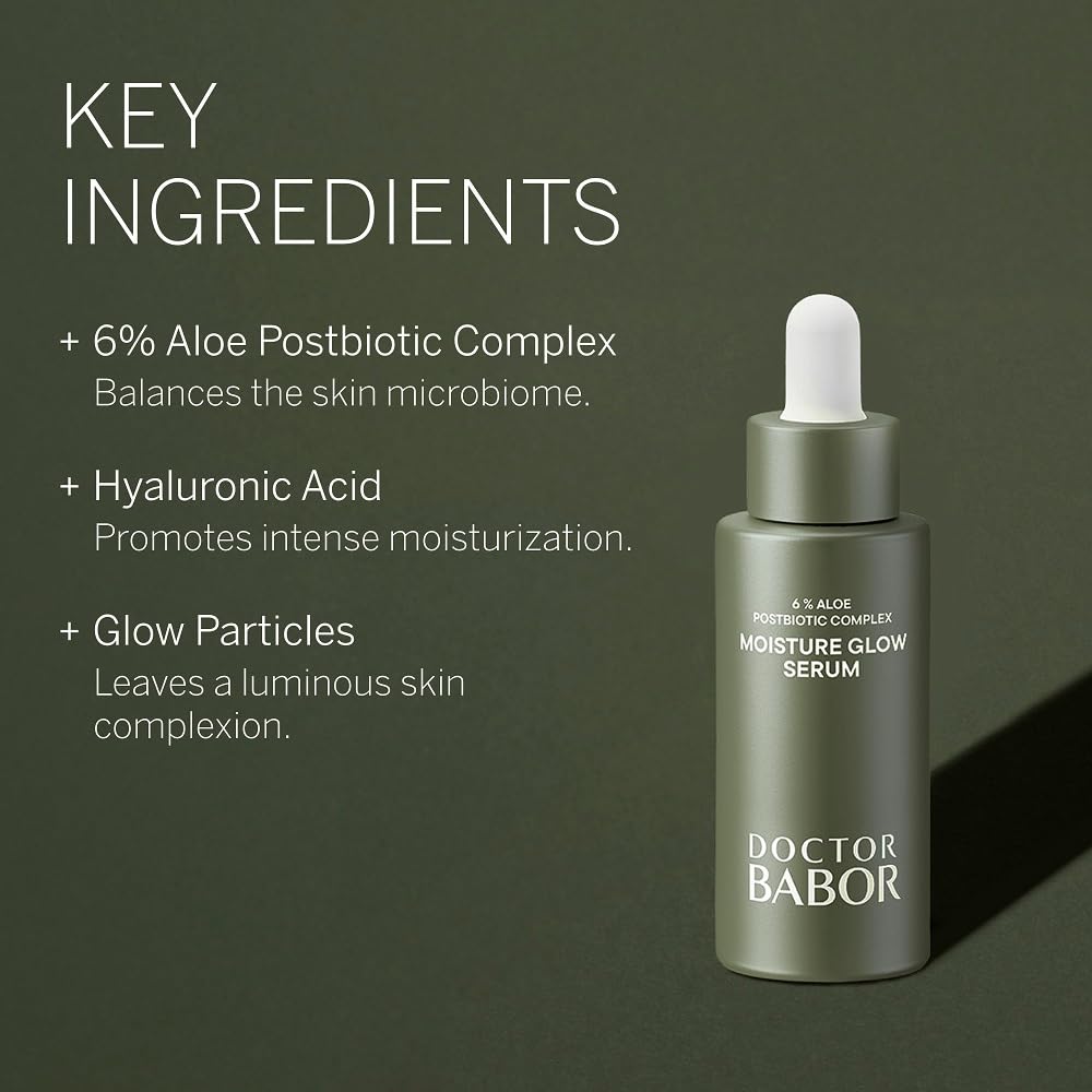 BABOR Microbiomic Moisture Glow Serum, Probiotic Face Serum with Light Reflecting Pigments to Give Skin Radiant Glow, Hyaluronic Acid & Aloe Vera for Plump Moisturized Skin, 1 oz