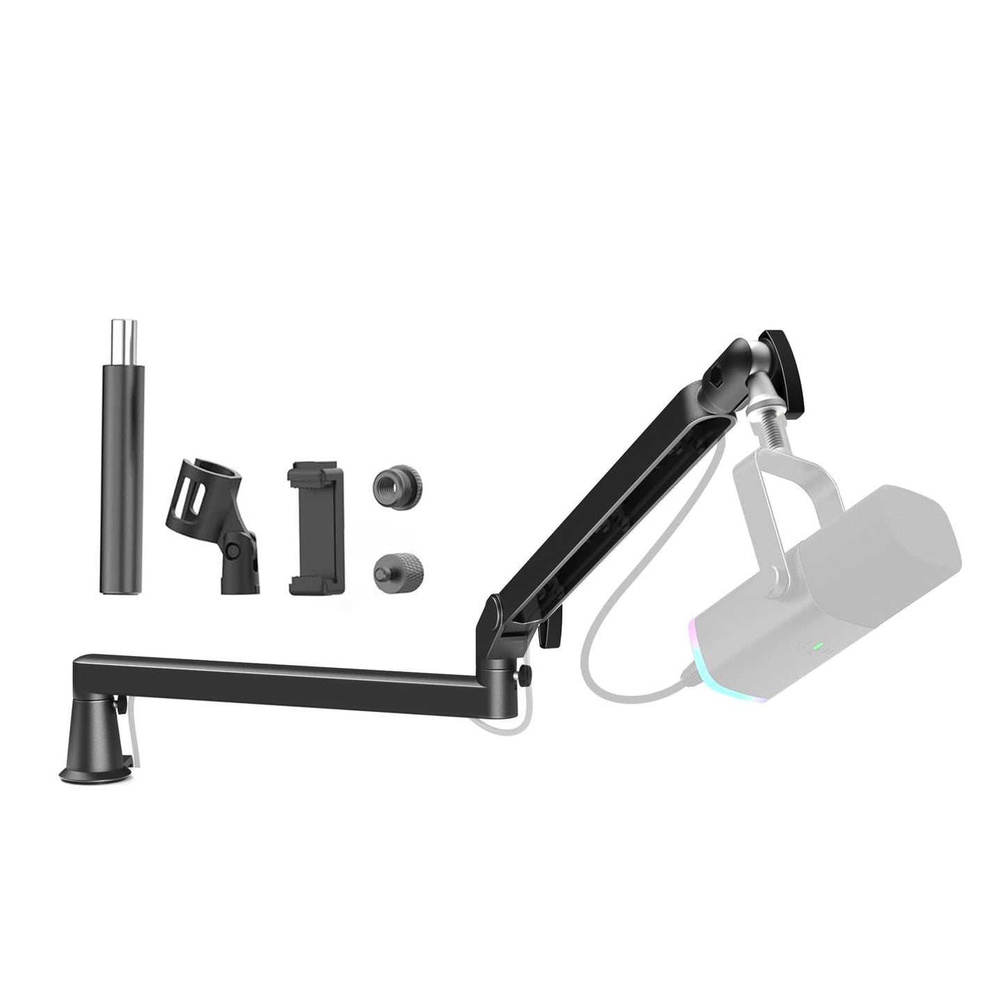 Prizmora Low Profile Microphone Arm Adjustable Mic Boom Stand Sturdy Solid Metal Desk Mounted Microphone Boom Arm Cable Management Desktop Swinging Flexible Mic Holder Black