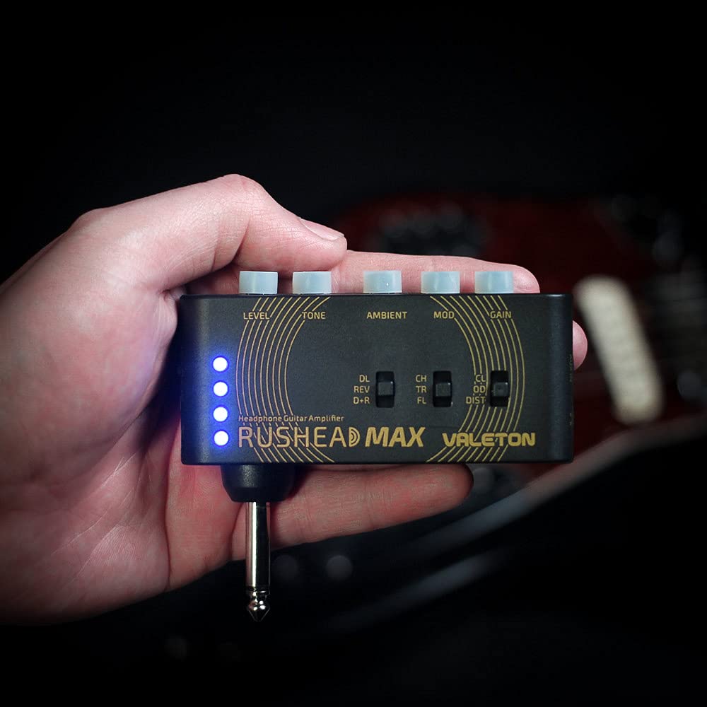 Valeton Rushead Max USB Chargable Portable Pocket Guitar Bass Headphone Amp Carry-On Bedroom Plug-in Multi-Effects