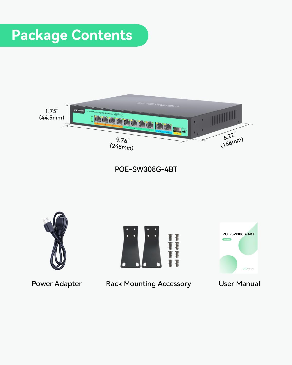 LINOVISION 8 Ports Full Gigabit PoE++ Switch, 4 BT 90W Ports, 4 30W Ports, 2 GE and 1 Gigabit SFP Uplink, IEEE 802.3 af/at/bt, Total Power Budget 120W, 90W Output on Ports 1-4, Long Distance PoE