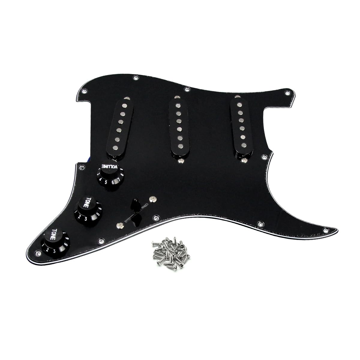 FLEOR Alnico 5 Prewired Pickguard 3 Single Coil Pickups Loaded Electric Guitar Pickguard-Black
