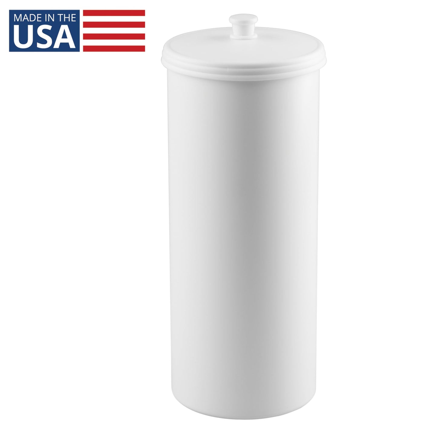 iDesign Kent Plastic Toilet Paper Tissue Roll Reserve Canister, Free-Standing Organizer for Master, Guest, Kid's, Office Bathroom or Closet, 6.25" x 6.25" x 15.5" - White
