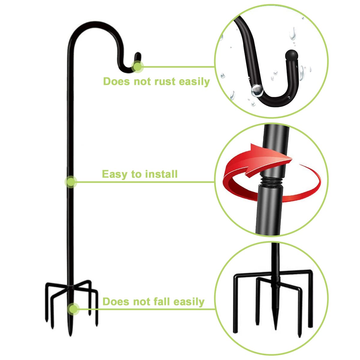 Garden Shepherd Hook 92inch, 2pk Outdoor Bird Feeder Pole Stand Heavy Duty with 5 Prongs,Strong Metal Garden Holder Plant Hanger for Hanging Plant,Flower Pots,Birdhouses,Wind Chime,Weddings Decor