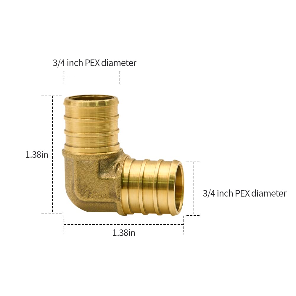 3/4 Inch 90 Degree Elbow PEX Fittings, 25 Pack 3/4 Inch 90 Degree Elbow PEX Fittings, Lead Free Brass Crimp for PEX Pipe in Plumbing Jobs