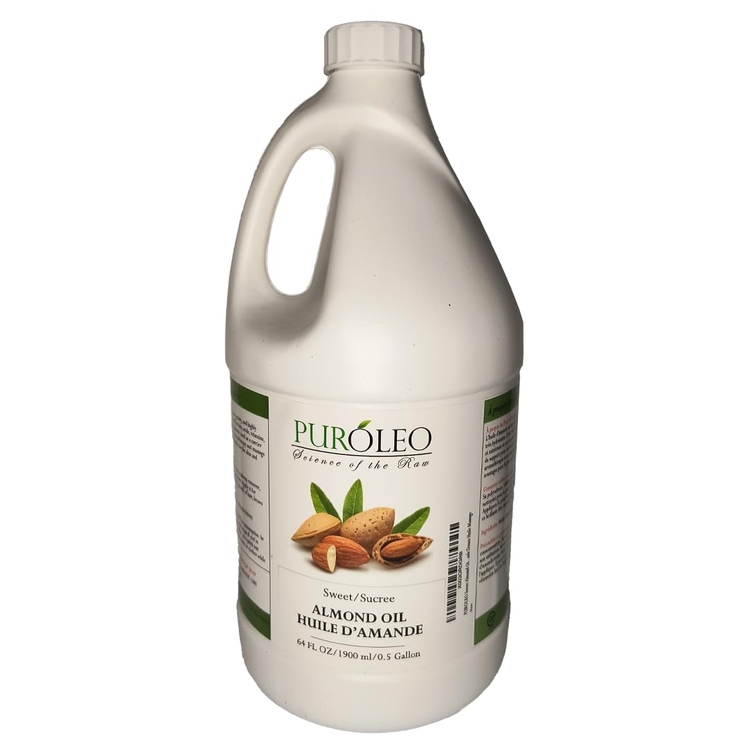 PUROLEO Sweet Almond Oil 64 Fl Oz/1900 ML (Packed In Canada) Pure Almond Oil for Skin, Hair, & Body | Organic Carrier Oil & Body Oils For Women | Almond Butter Hair Oil, Body Oil, Baby Oil, Massage Oil huiles essentielles Amande Douce Huile Massage
