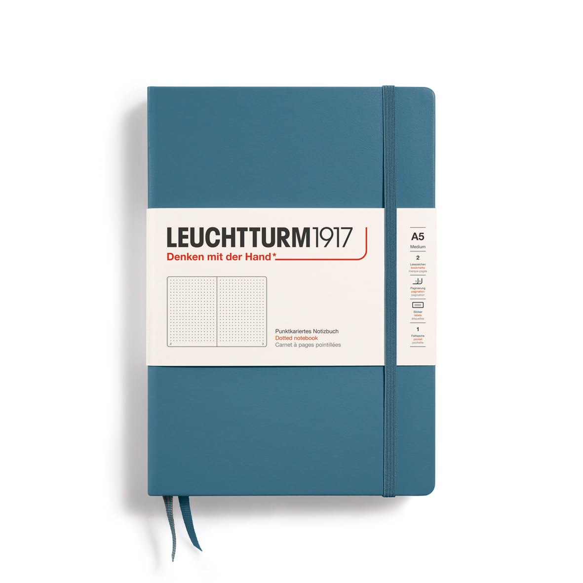 LEUCHTTURM1917 - Notebook Hardcover Medium A5-251 Numbered Pages for Writing and Journaling (Stone Blue, Dotted)