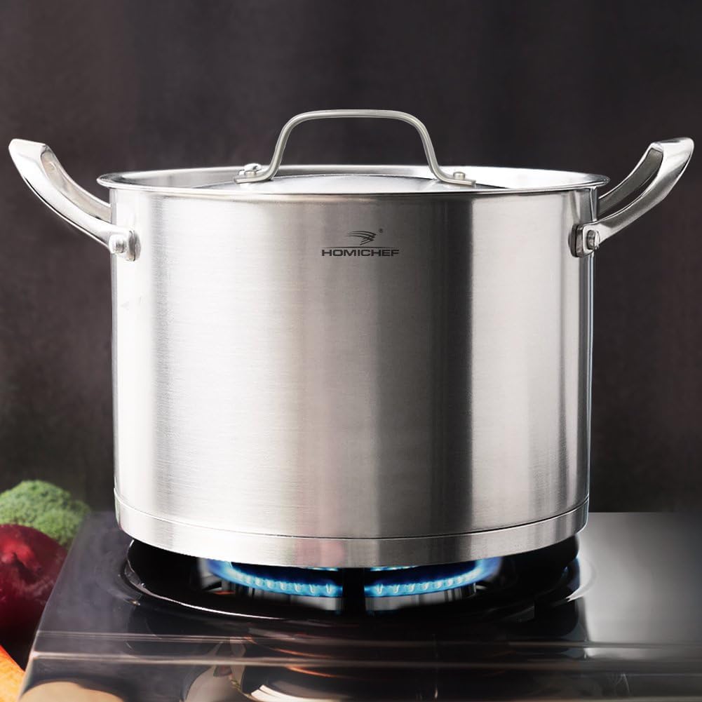 HOMICHEF Large Heavy Ecological Nickel Free Stainless Steel Stock Pot 8qt w/Lid (No Toxic Non Stick Coating, 5.1LBS)