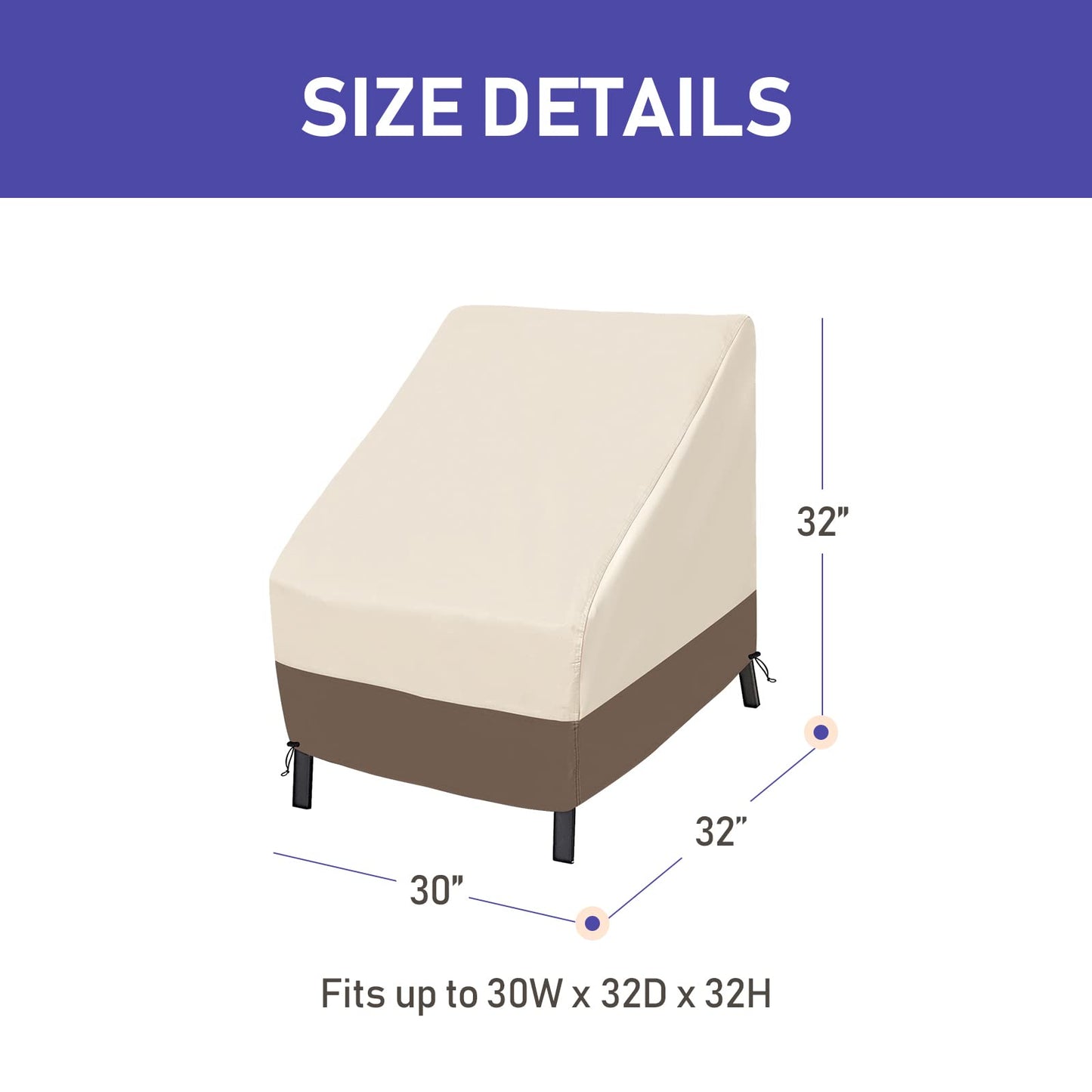 Roastove Patio Chair Covers, Heavy Duty & Waterproof, Fits up to 30W x 32D x 32H inches (4Pack), Beige & Brown